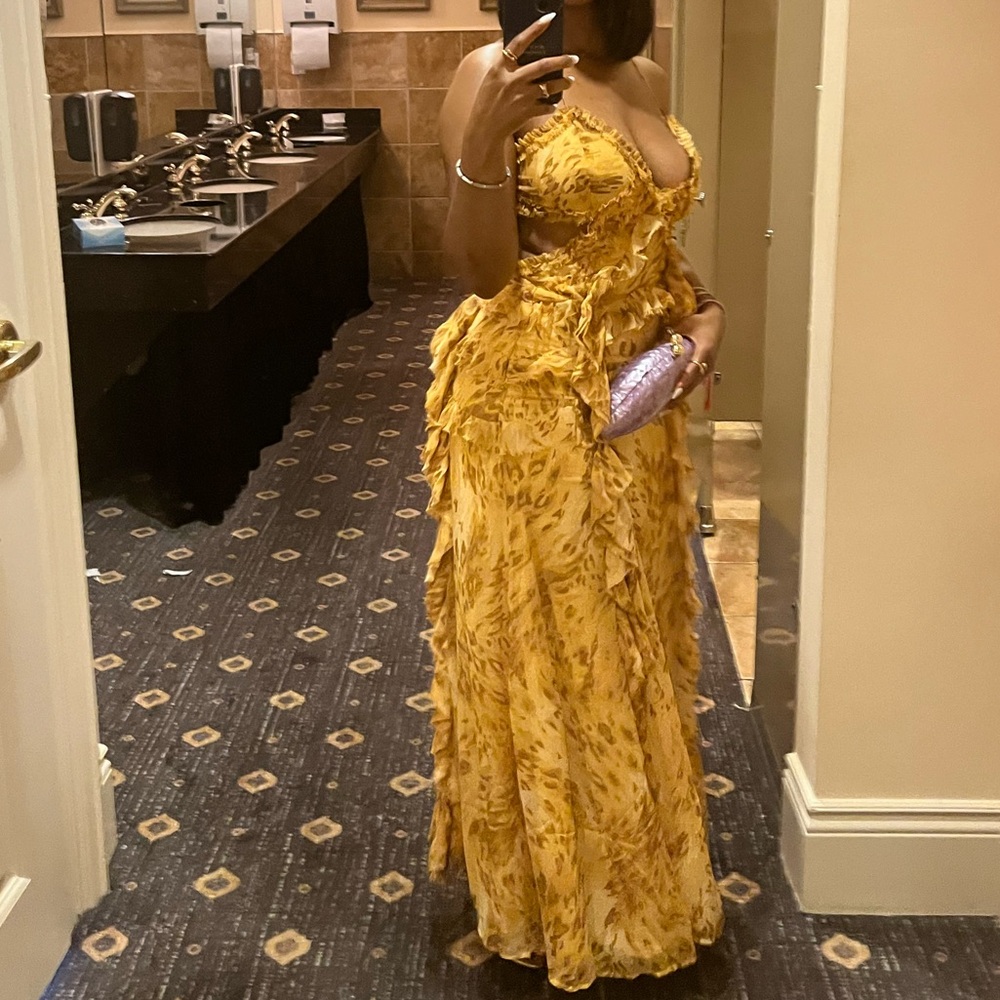 ASOS DESIGN frill detail cut out cami maxi dress in leopard print